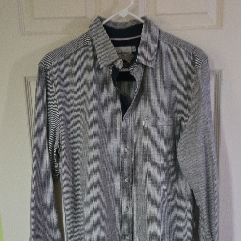 Goodfellow & Co Men's Navy and White Pinstripe Button-Down Shirt